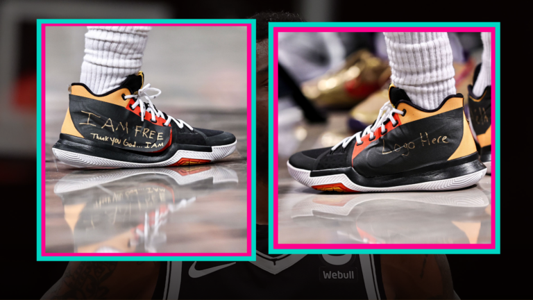 Kyrie Irving cache le logo de Nike sur ses chaussures